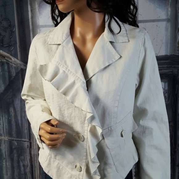 💰 CABI Ruffle Up Ivory Waxed Linen Asymmetrical - Picture 5 of 5